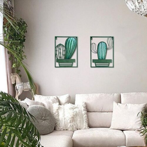 Alternative view of Metal Glass Green Cactus Wall Decor Set