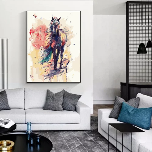 Alternative view of Colorful Horse Animal Acrylic Painting On Canvas Large Wall Art