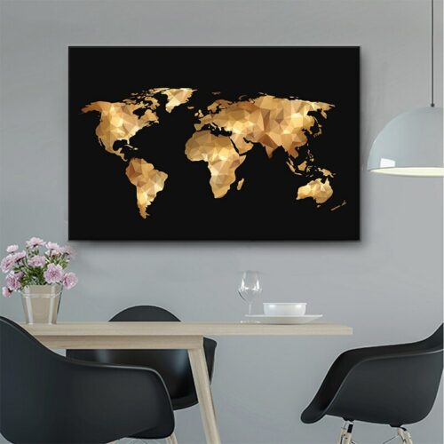 Alternative view of Black Gold World Map Canvas Painting Scandinavian Posters and Prints
