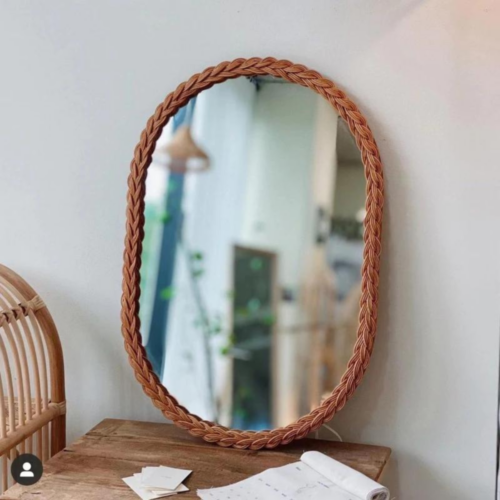 Alternative view of Rattan Woven Mirror Oval Wall Art Decor Hanging Makeup Dressing Mirrors