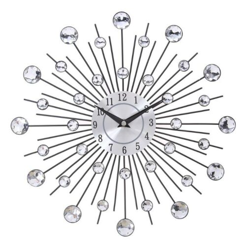 Alternative view of Horloge Murale 33cm Vintage Metal Crystal Sunburst Wall Clock Luxury 3D