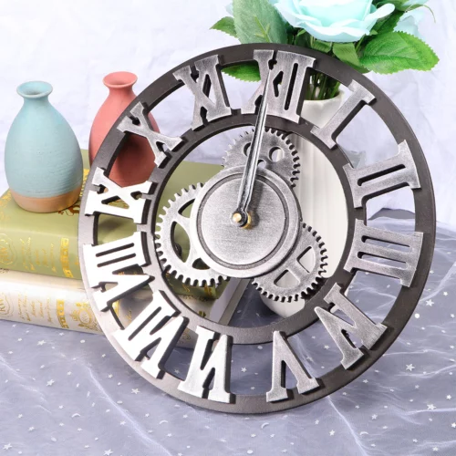 Alternative view of Creative Vintage Gear Wall Clock, Silver