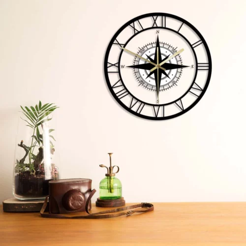 Alternative view of Retro Compass Direction Map Exclusive Silent Wall Clock, Without LED