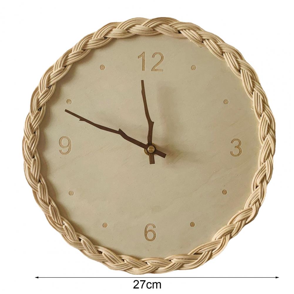 Rattan Round European Silent Non-Ticking Operated Wall Clock - Image 4