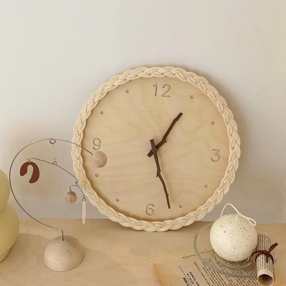 Rattan Round European Silent Non-Ticking Operated Wall Clock - Image 2