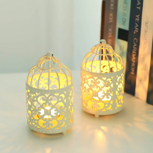 Alternative view of Hollow Hanging Bird Cage Candle Holder Candlestick, White