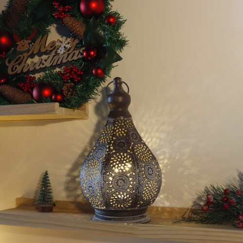 Alternative view of Moroccan Battery Powered Table Lamp Metal Lantern Lamps Candle Holder