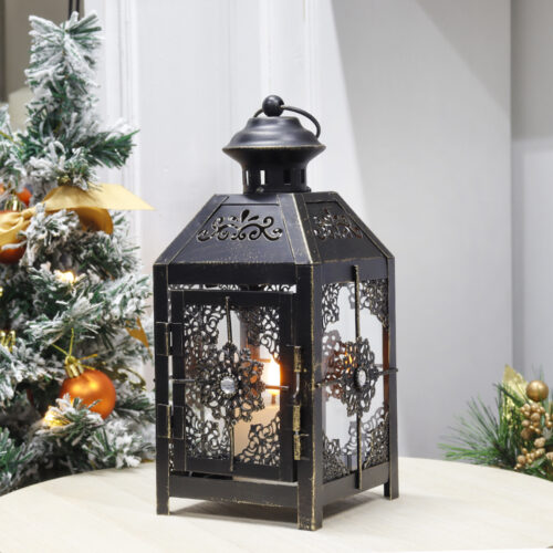 Vintage Iron Candle Holder Lantern Glass