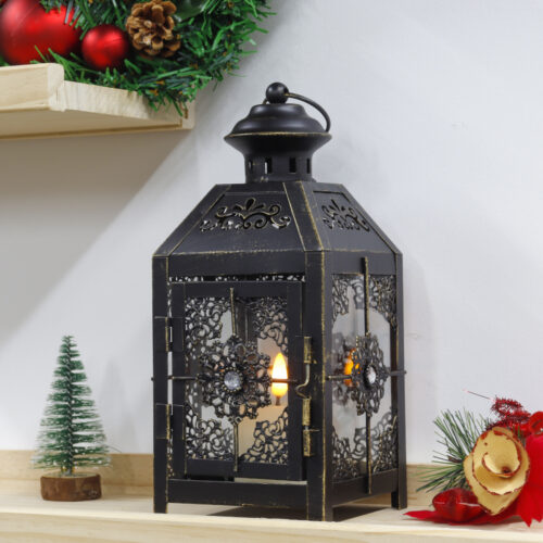 Alternative view of Vintage Iron Candle Holder Lantern Glass
