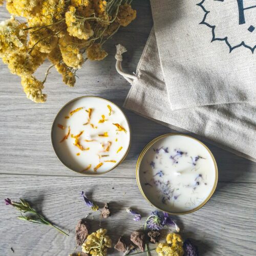 Set of 4 Soy Wax Scented Candles, Candle and Coaster Set