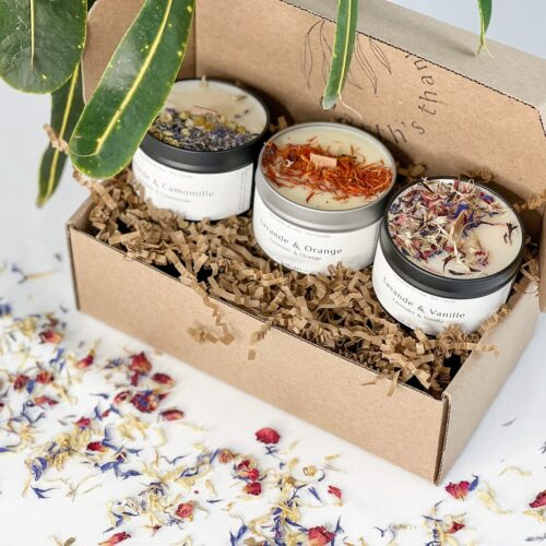 Alternative view of Trio Gift Box Of Natural Candles, Personal Care Gift, Aromatherapy Candle Set, Set Of 3 Soy Candles