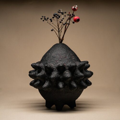Paper Mache Wabi Sabi Black Vase: Modern Elegance Vase