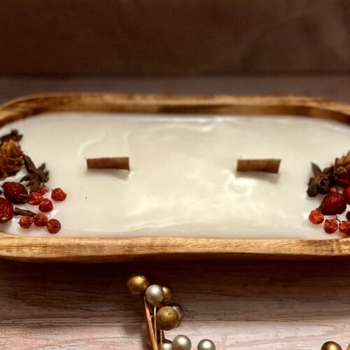 Alternative view of Wood Dough Bowl Candle With Dried Flower And/Or Berries