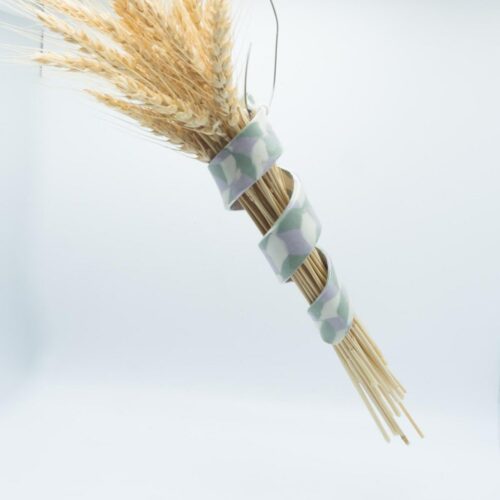 Green, Purple and White Nerikomi Spiral Hanging Vase, Wall Vase for Dry Flowers