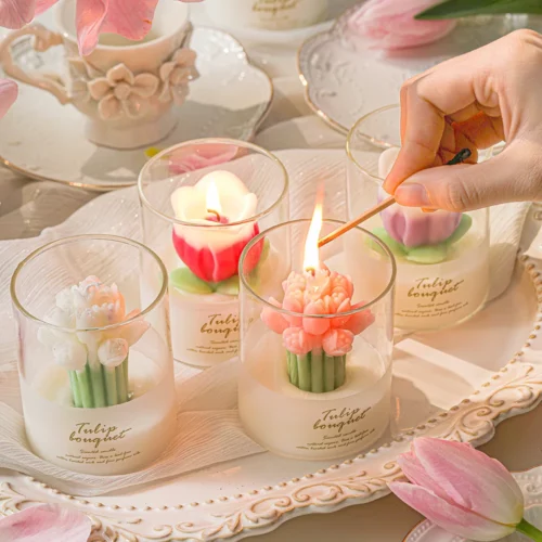 Candle Cup  Tulip Flower Scented Candle Cups Decor (4PCS)