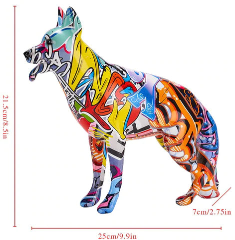 German Shepherd Graffiti Painted Statue - Image 5