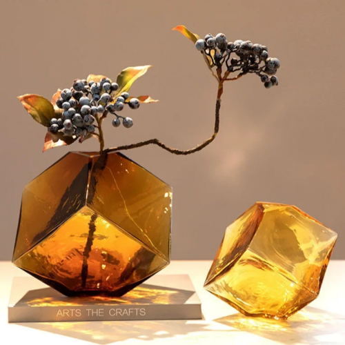 Amber Bloom Cube Vase