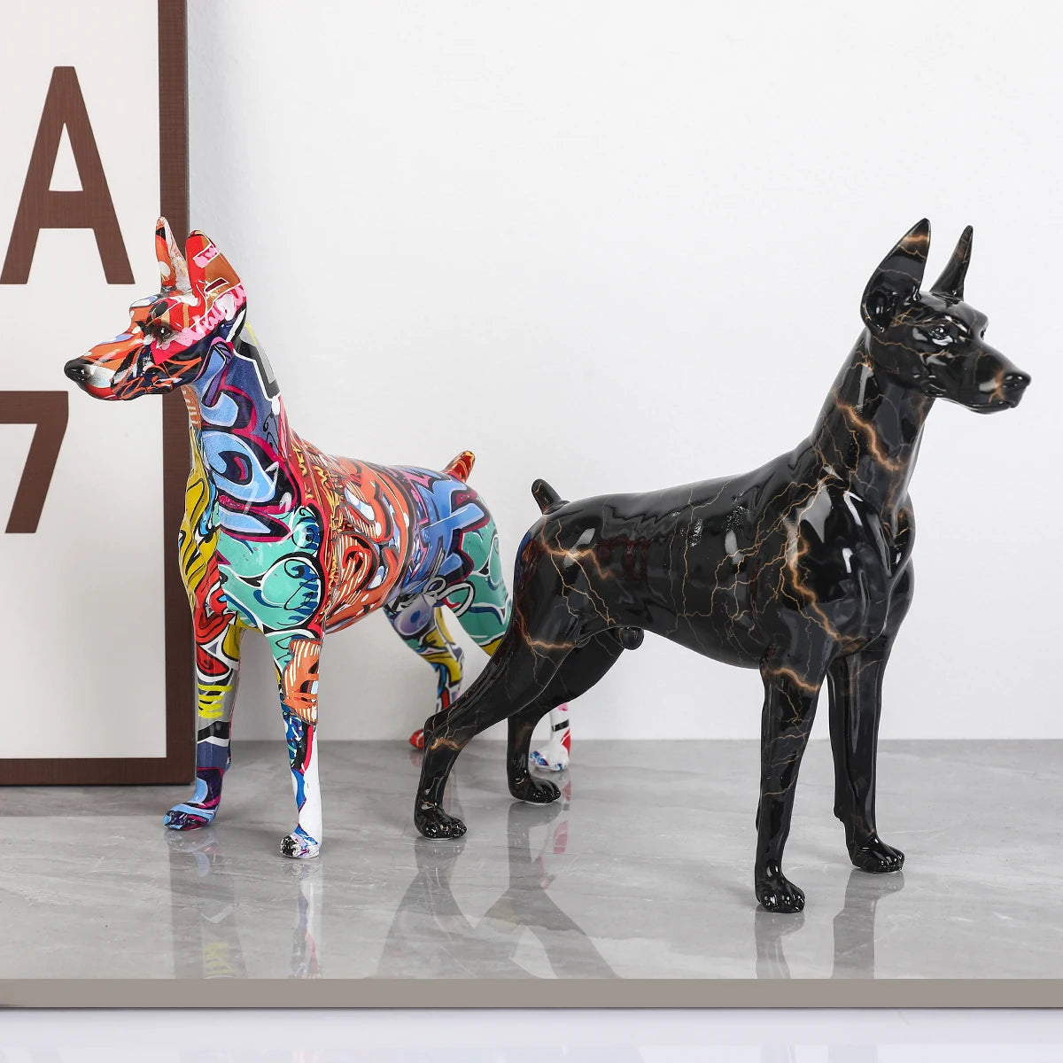 Standing Doberman Pinscher Graffiti Painted Sculpture - Image 4