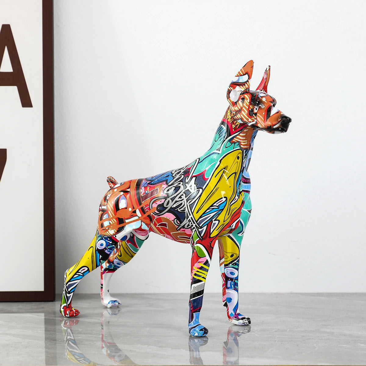 Standing Doberman Pinscher Graffiti Painted Sculpture - Image 2