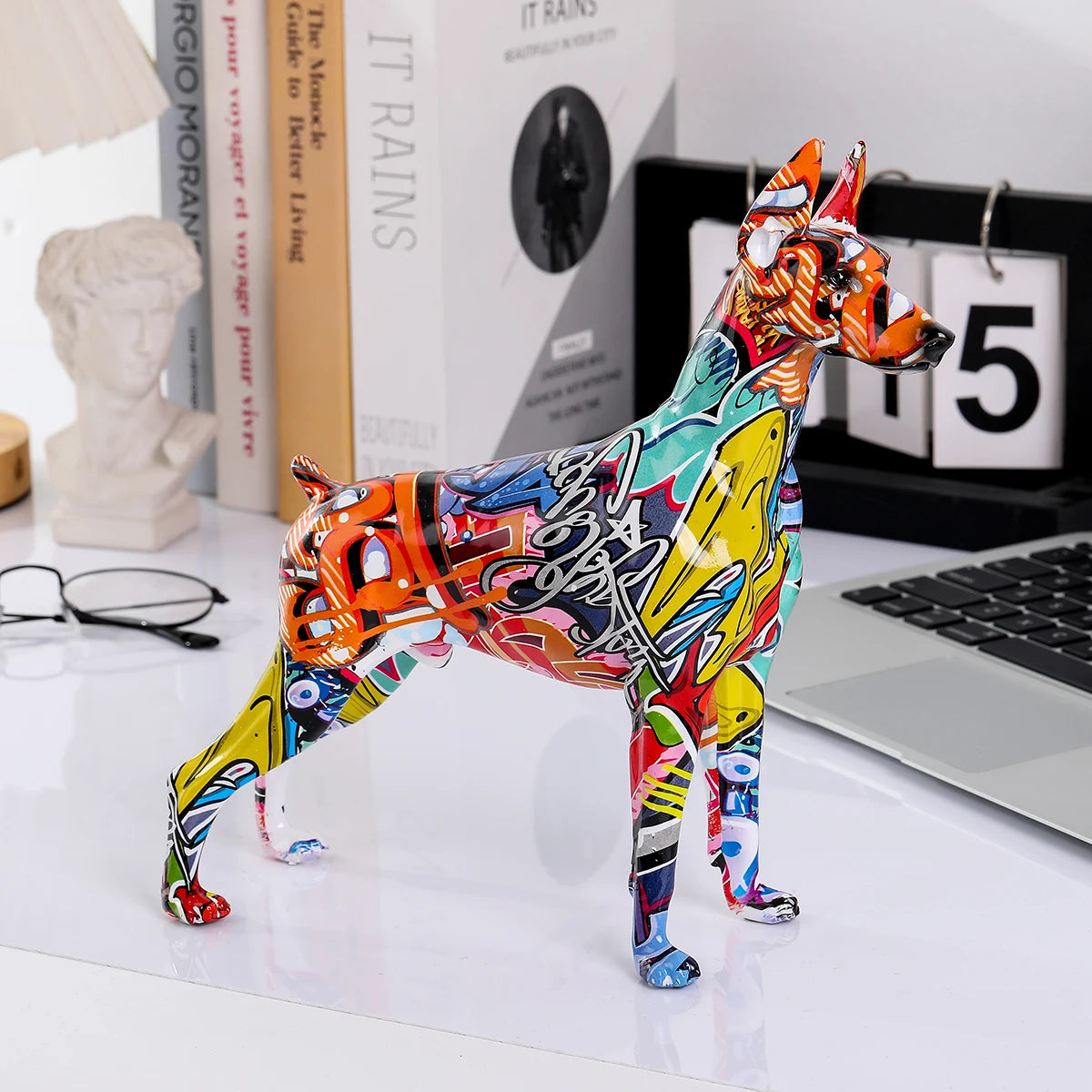 Standing Doberman Pinscher Graffiti Painted Sculpture - Image 5