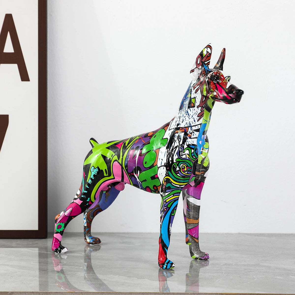 Standing Doberman Pinscher Graffiti Painted Sculpture - Image 3