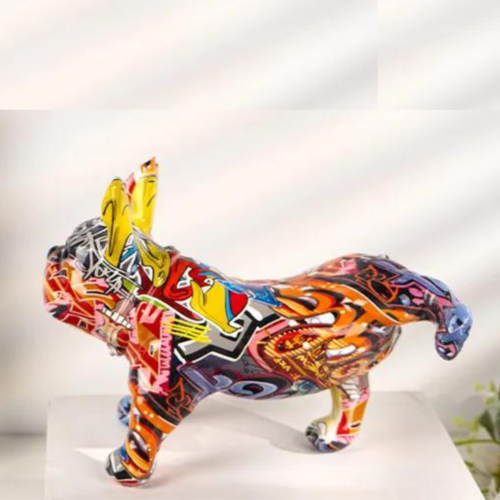 Alternative view of French Bulldog Doing Number One Graffiti Painted Sculpture