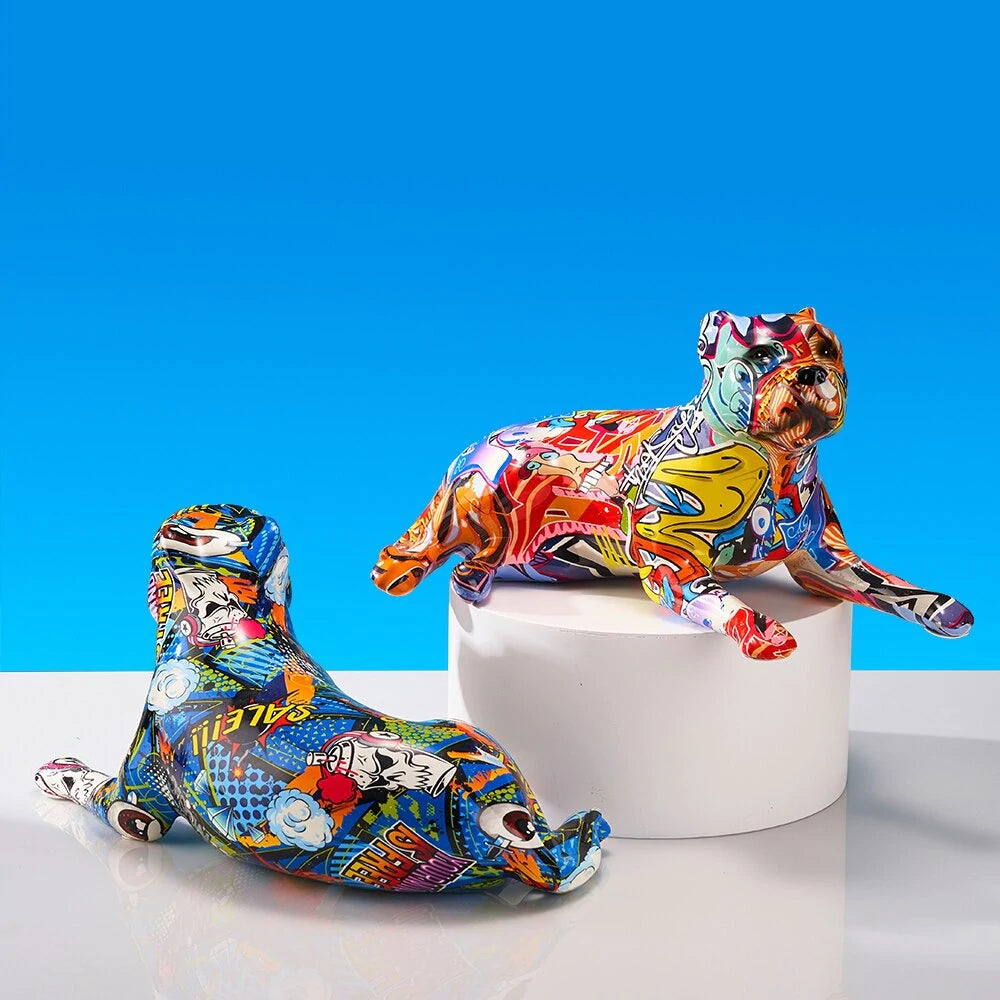 Pit Bull Graffiti Painted Statue - Image 4