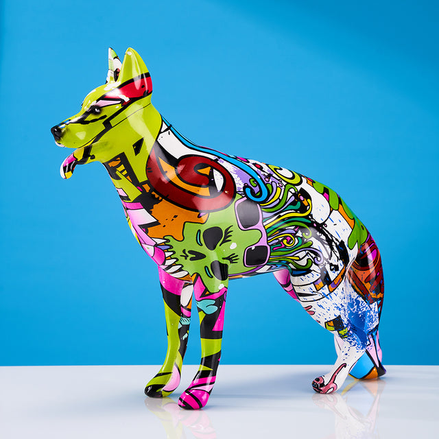 German Shepherd Graffiti Painted Statue - Image 2