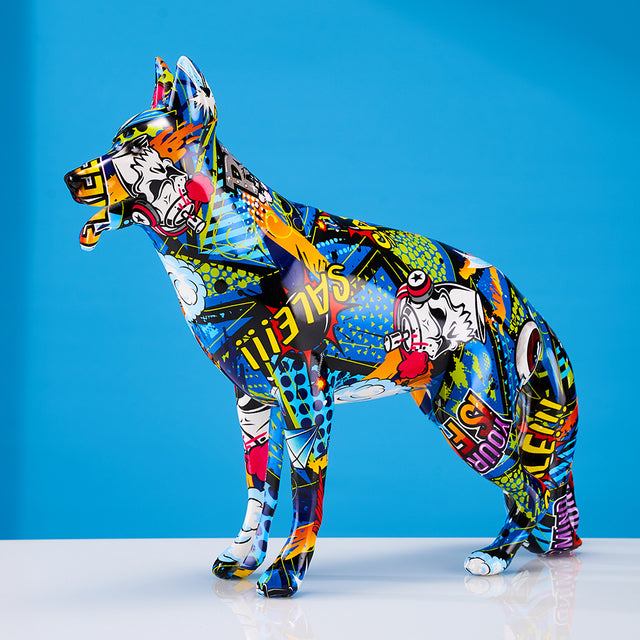 German Shepherd Graffiti Painted Statue - Image 3