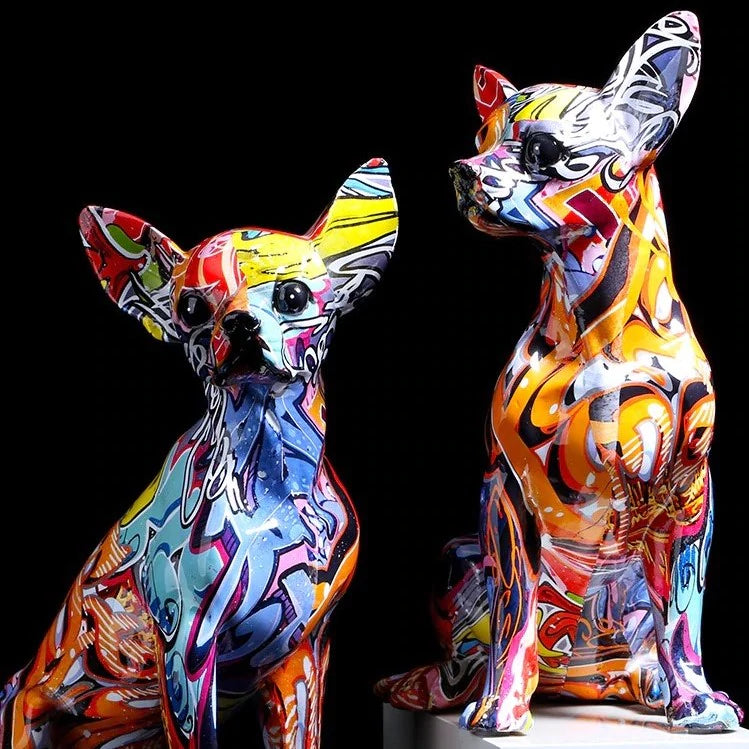 Chihuahua Graffiti Painted Statue - Image 2